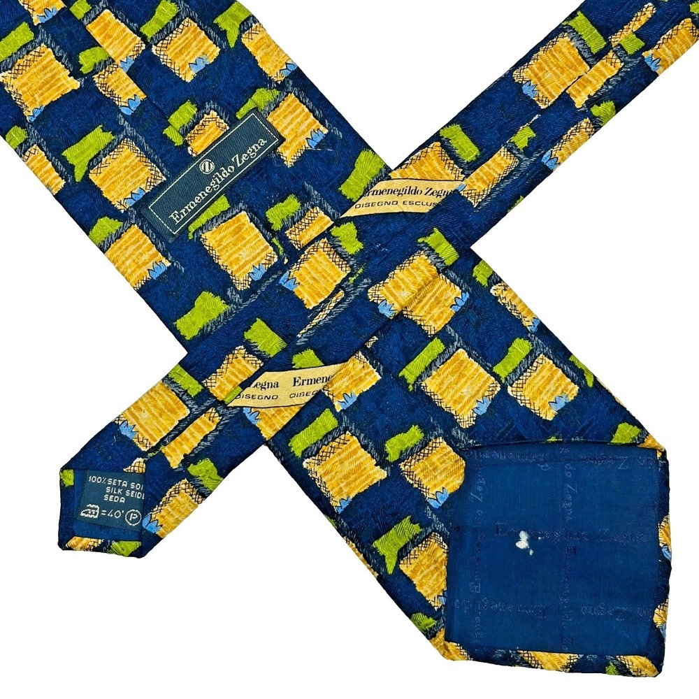 Ermenegildo Zegna Diseono Esclusivo Silk Mens Necktie Navy Geometric Italy *Flaw - Picture 6 of 11
